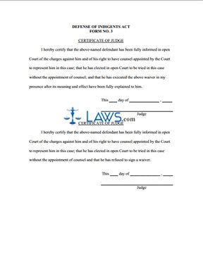 Form 3 - Certificate of Judge