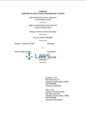 Form 20 - Appendix in Post-Conviction Relief Actions