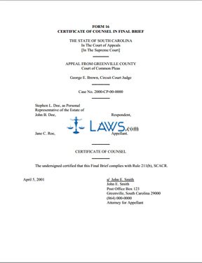Form 16 - Certificate of Counsel in Final Brief