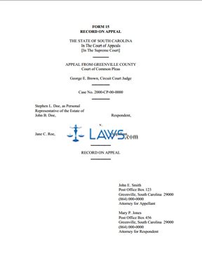 Form 15 - Record on Appeal