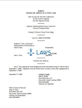 Form 1 - Notice of Appeal in a Civil Case