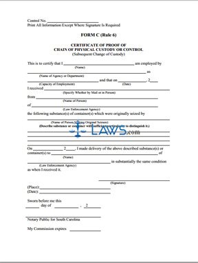 Certificate of Proof of Chain of Physical Custody or Control (Subsequent Change of Custody) 