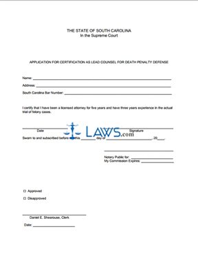 Application for Certification as Lead Counsel for Death Penalty Defense