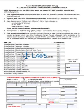 Form REV-423 PA Corporation Specialty Taxes Estimated Payment Coupon and Instructions