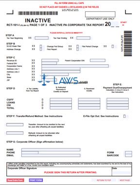 Form RCT-101-I Inactive PA Corporate Tax Report