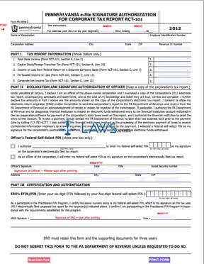 Form PA-8879-C PA e-file Signature Authorization for Corporate Tax Report RCT-101