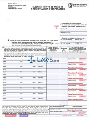 Form REV-976 Election Not To Be Taxed as a Pennsylvania S Corporation