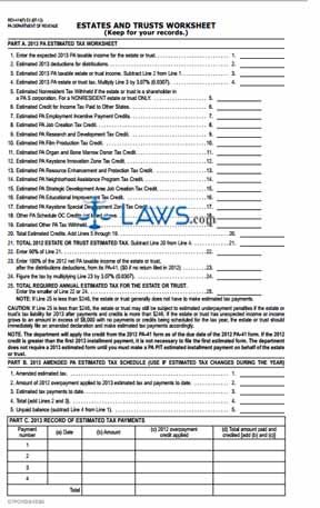 FREE Form REV-414F Estates and Trusts Worksheet for PA Estimated Tax