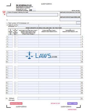 Form PA Schedule G-R Reconciliation of Taxes Paid to Other States or Countries