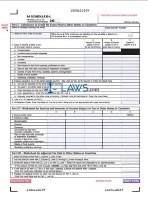 Form PA Schedule G-L Resident Credit for Taxes Paid