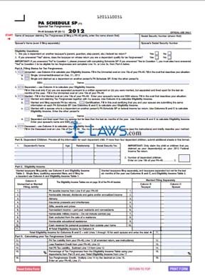 Form PA Schedule SP Special Tax Forgiveness