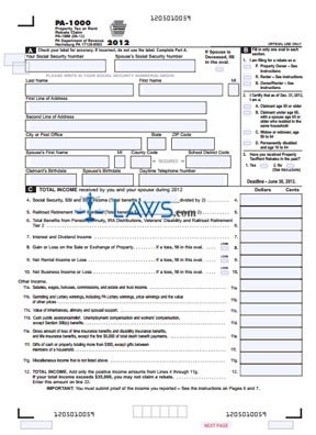 Form PA-1000 Property Tax or Rent Rebate Claim