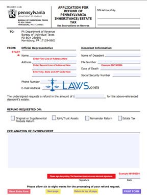 Form REV-1313 Application for Refund of Pennsylvania Inheritance Estate Tax