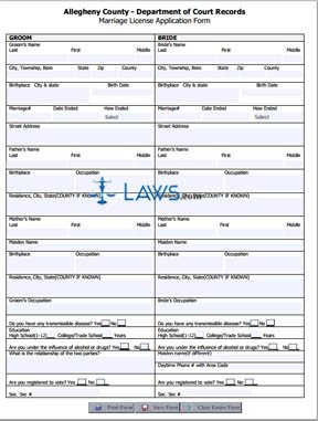 Form Marriage License Application - Allegheny County