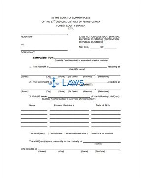 Form Forest County- Custody Complaint
