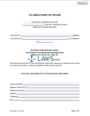 Form OC04 Guardianship of Minor Petition for Adjudication - Statement of Proposed Distribution