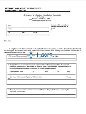 Articles of Involuntary Dissolution (Nonprofit Corporation) 