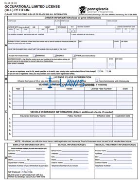 Form DL-15 Occupational Limited License Instructions and Petition