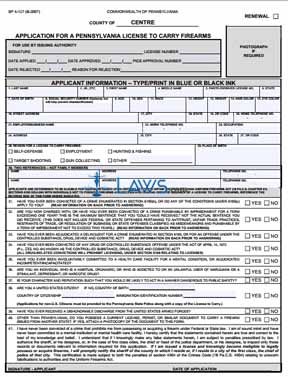 Form Application for a Pennsylvania License to Carry Firearms