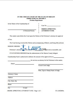 Form Order Approving Attorney Fee
