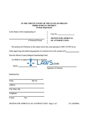 Form Motion for Approval of Attorney Fee