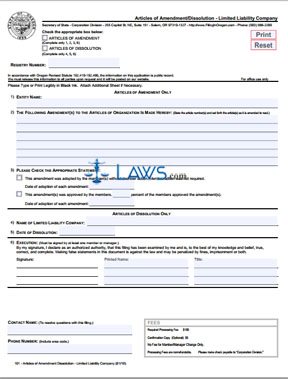 Form Articles of Amendment/Dissolution (LLC) 