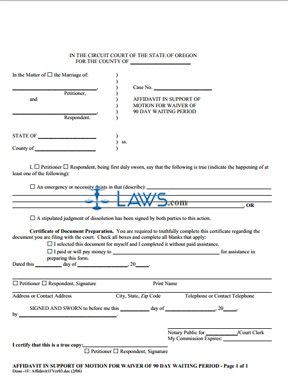 Form Affidavit in Support Of Motion for Waiver of 90 Day Waiting Period (1F)