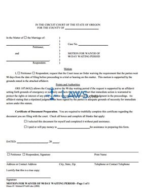 Form Motion for Waiver of 90 Day Waiting Period (1F)