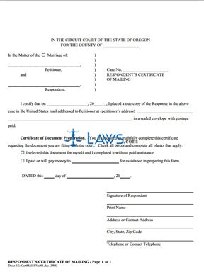 Form Respondent’s Certificate of Mailing (1E) 