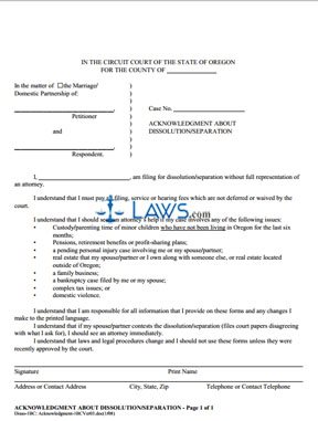 Form Acknowledgment about Dissolution/Separation (1C)
