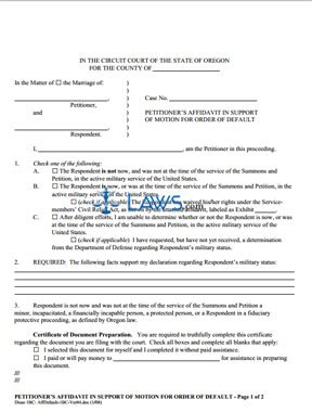 Form Petitioner’s Affidavit in Support Of Motion for Order of Default (1C)