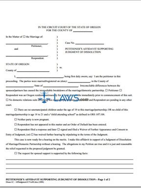 Form Petitioner’s Affidavit Supporting Judgment of Dissolution (1C) 
