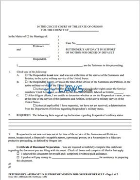 Form Petitioner’s Affidavit in Support Of Motion for Order of Default (1B)