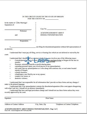Form Acknowledgment about Dissolution/Separation (1B)