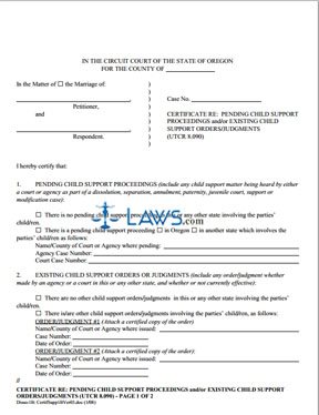 Form Certificate Re: Pending Child Support Proceedings and/or Existing Child Support Orders/Judgments (1B)