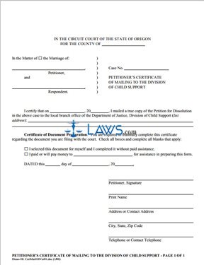 Form Petitioner’s Certificate of Mailing to the Division of Child Support (1B)