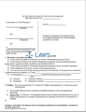 Form General Judgment of Dissolution of Marriage/Domestic Partnership; And Money Award (1B)