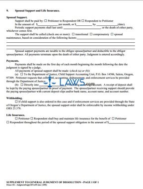 Form Supplement to General Judgment of Dissolution (1B)
