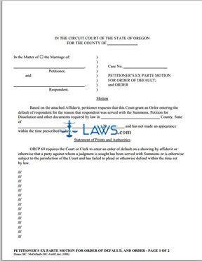Form Petitioner’s Ex Parte Motion for Order of Default; and Order (1B)
