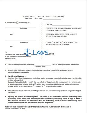 Form Petition for Dissolution of Marriage/Domestic Partnership (1B)