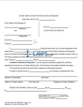 Form Acceptance of Service (1A)