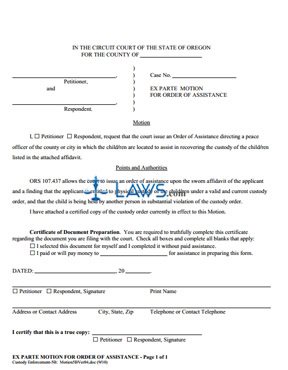 Form Ex Parte Motion for Order of Assistance