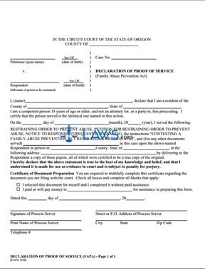 Form Declaration of Proof of Service (FAPA)