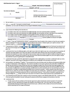 DUII Diversion Form 4: Petition for Entry of Plea,Waiver of Jury Trial,and Order (revised 1-1-10)