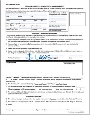 DUII Diversion Form 1: Uniform DUII Diversion Petition and Agreement (revised 1-1-08)
