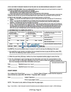 Form to Request Waiver of $25 Fee (ORS 106.120) When Marriage Handled by a Court