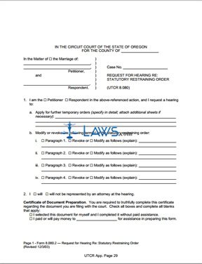 Request for Hearing Re: Statutory Restraining Order