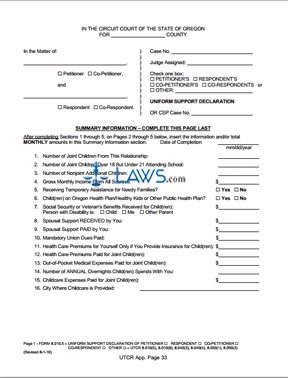 Uniform Support Affidavit of Petitioner/Respondent/Co-Petitioner (Child/Spousal Support Case) (rev. 