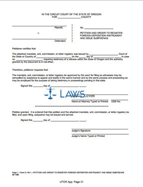 Petition and Order to Register Foreign Deposition Instrument and Issue Subpoenas 