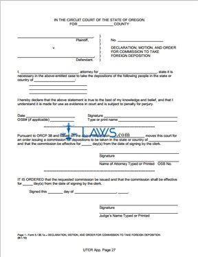 Declaration, Motion, and Order for Commission to Take Foreign Deposition (rev. 8/1/10)